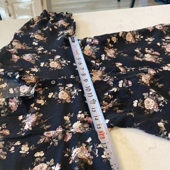 Natural Life Black Floral Collared Wide leg Jumpsuit Black Floral with pockets - Picture 9 of 11